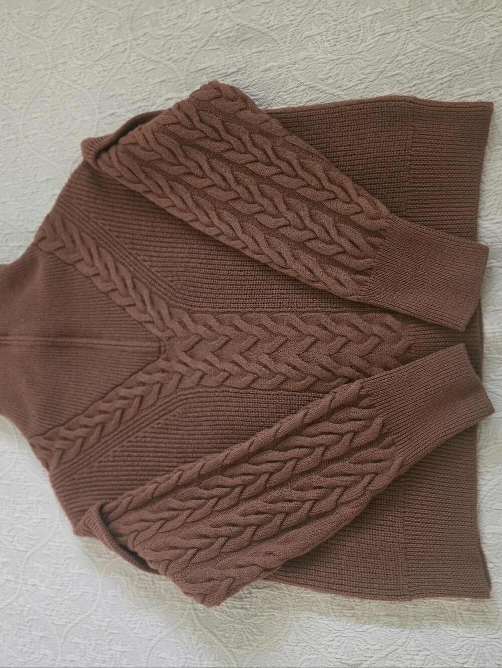 La Ligne Cable Bastien Sweater Rust-Brown Merino Wool SzL Half Zip Quiet Luxury